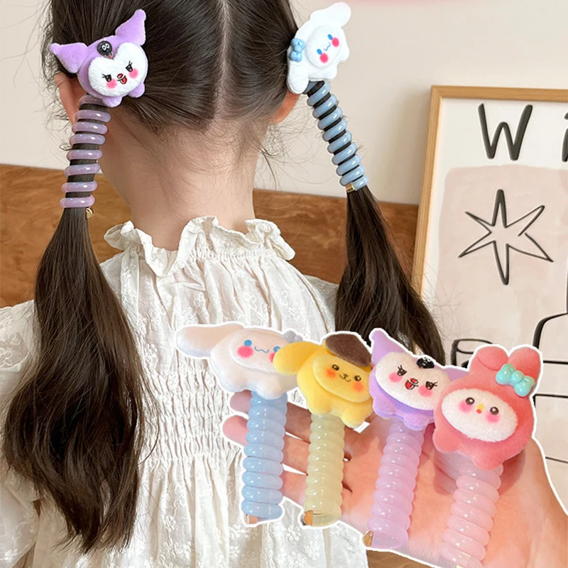 

Cartoon Sanrio Telephone Wire Hair Ties Women Girls Cute Plush Hair Bands Spiral Coil Rubber Bands Ponytails Hair Accessories