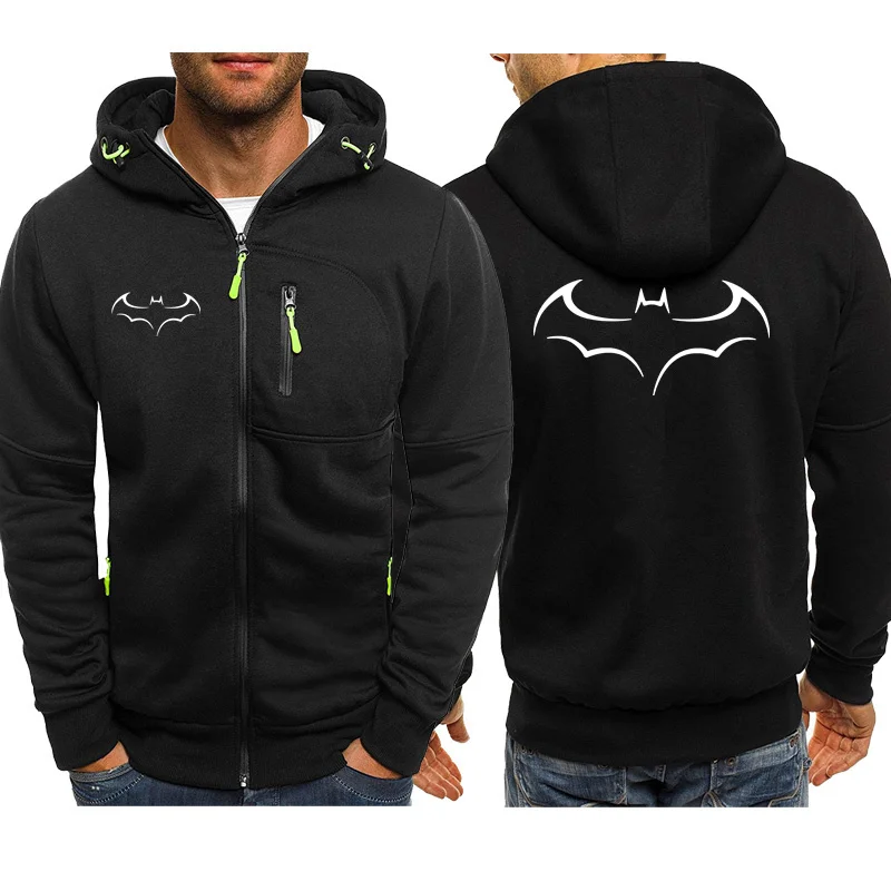 thumbnail image 1 of Sudadera con capucha y logo de murciélago de película divertida para hombre, de gran tamaño, estilo hip hop, informal, con bolsillo y cremallera, cálida, para otoño, 1 of 4