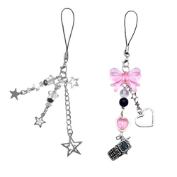 R2LE 2pcs Y2K Star Phone Bowknot Charm Pendant Hanging Decoration for Keys Bag Purse