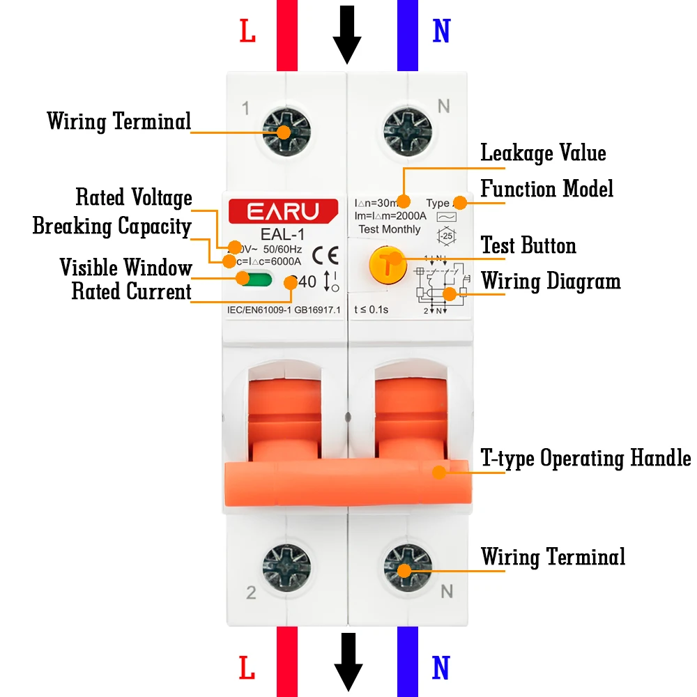 2P 30mA AC A B Type RCBO RCCB MCB Electronic Residual Current Circuit Breaker Ov