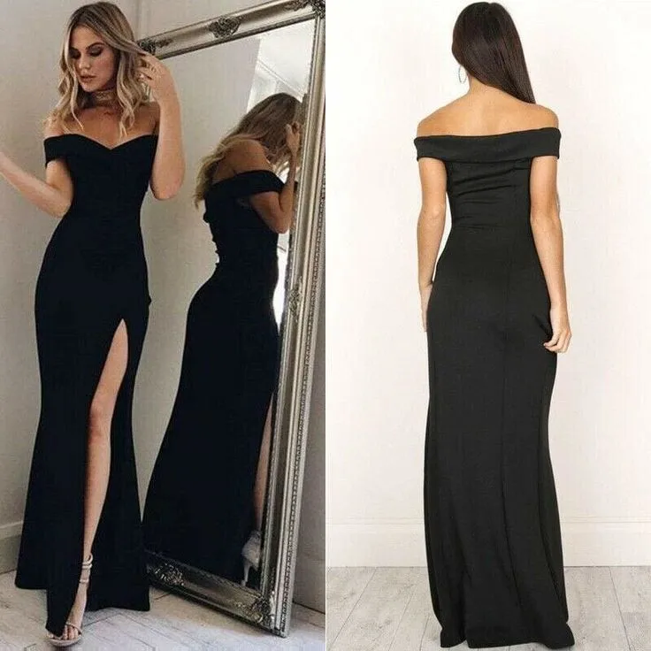 

Mermaid Satin Prom Dresses Off Shoulder Wedding Guest Dress Floor Length with Slit Abendkleider Robes de Soirée for Women 2023