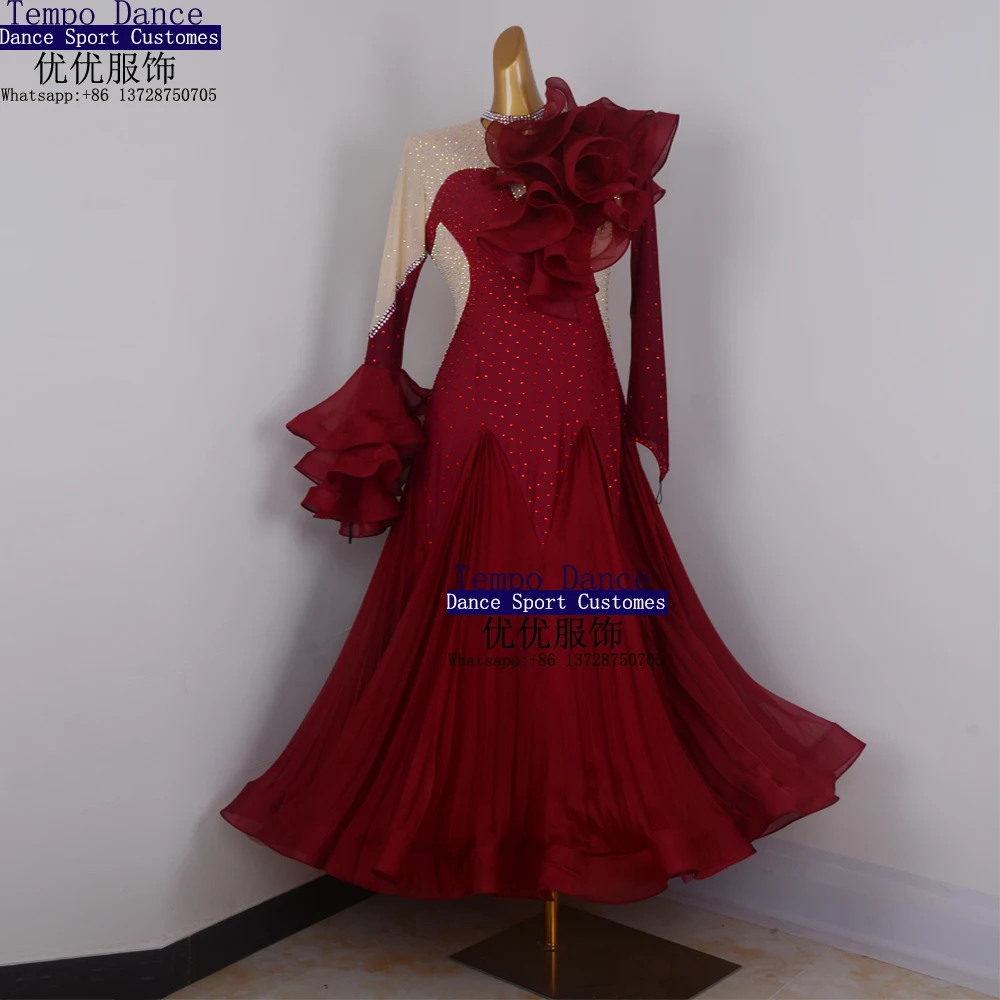 CHAGMEA Dames Ballroom Dance Dress Moderne Waltz Tango Danskleding Lange Mouwen Competitie Performance Dansjurk, Rood, XXL CHAGMEA Dames Ballroom Dance Dress Moderne Waltz Tango Danskleding Lange Mouwen Competitie Performance Dansjurk, Rood, XXL