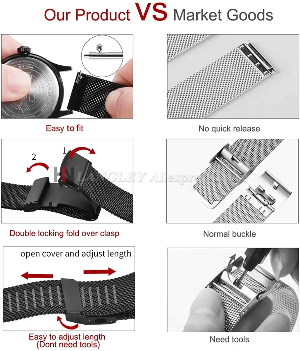 Elegant Stainless Steel Milanese Loop Mesh Watch Strap with Quick Release - Various Sizes Available