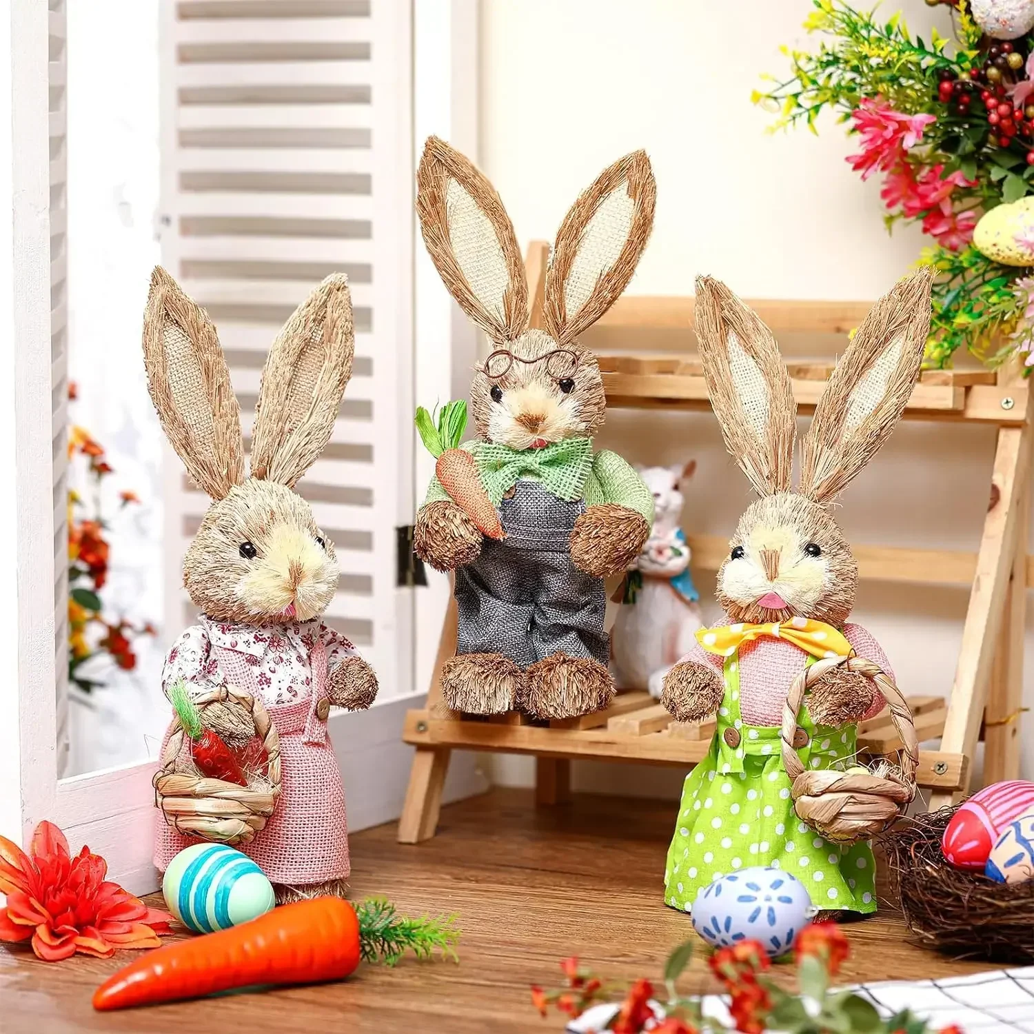 2PCS Straw Rabbits Bunny Decorations for Easter Party for party photo props