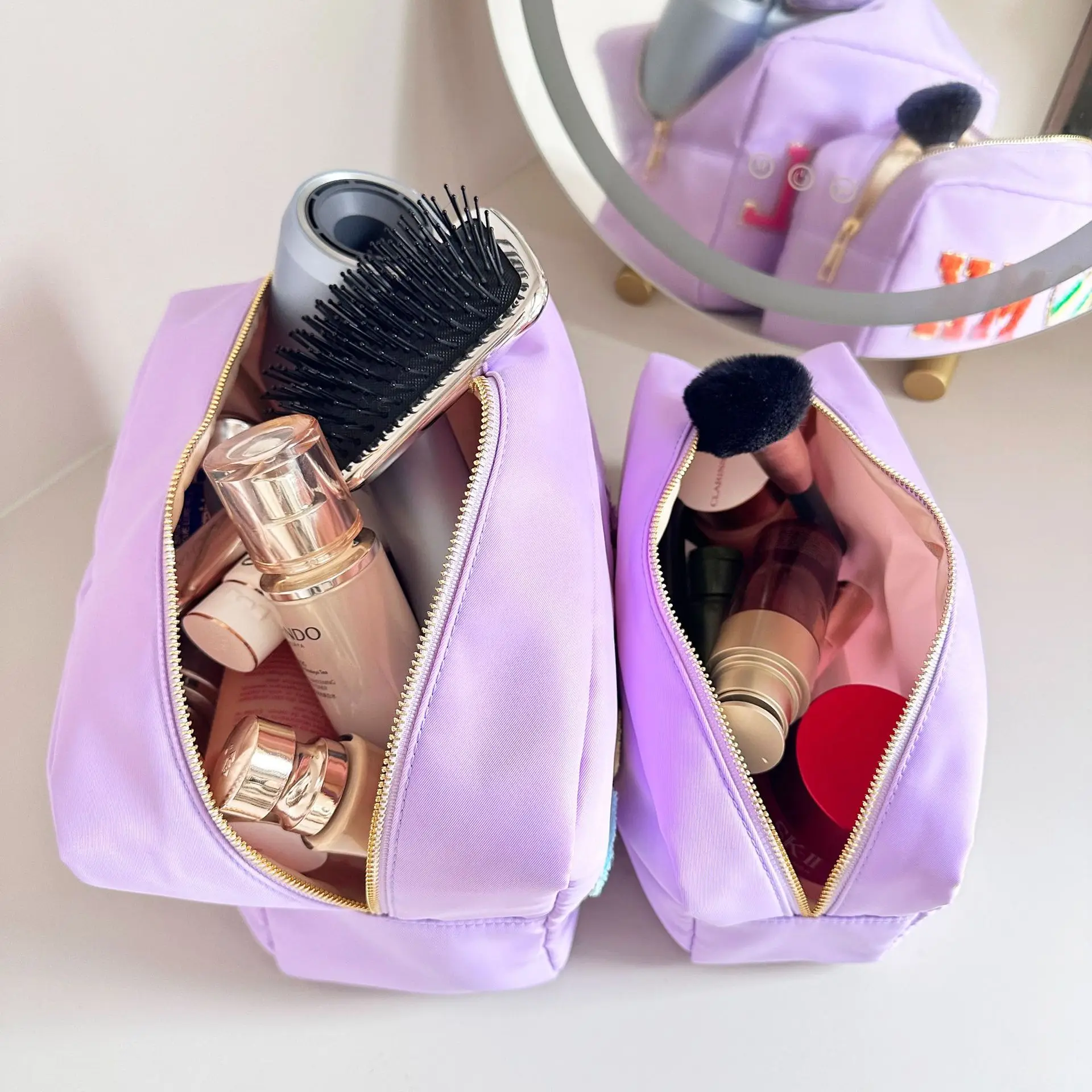 Large Capacity Women's Cosmetic Bag Simple Solid Color Ladies Nylon Storage Bags College Girls Pencil Case Purse Handbags 4