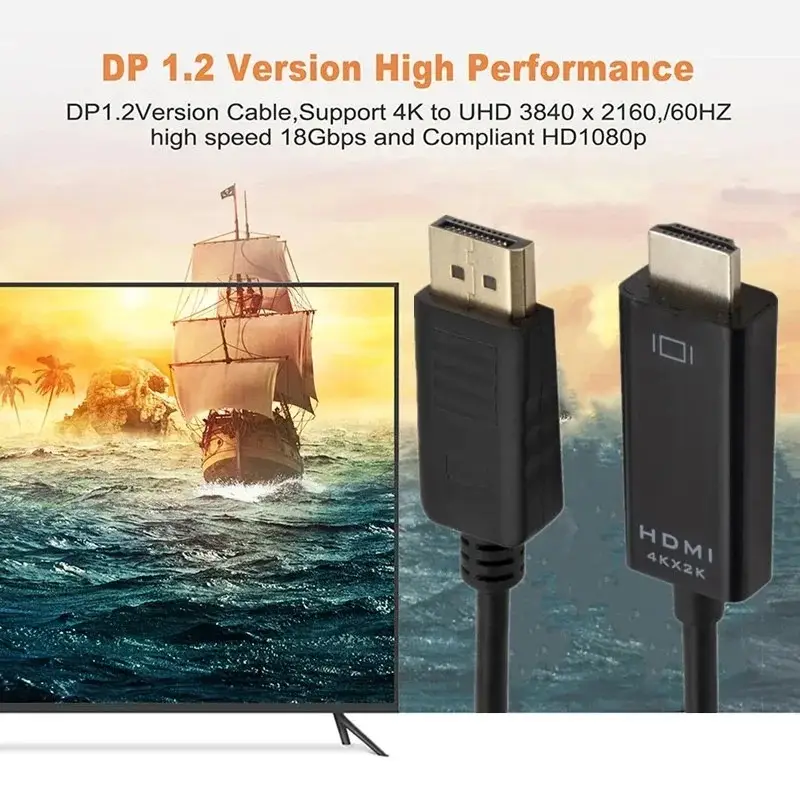 GRWIBEOU 4K DisplayPort to HDMI-compatible Adapter Converter Display Port Male Cable Adapter Video Audio For PC TV 1.8M - Image 4