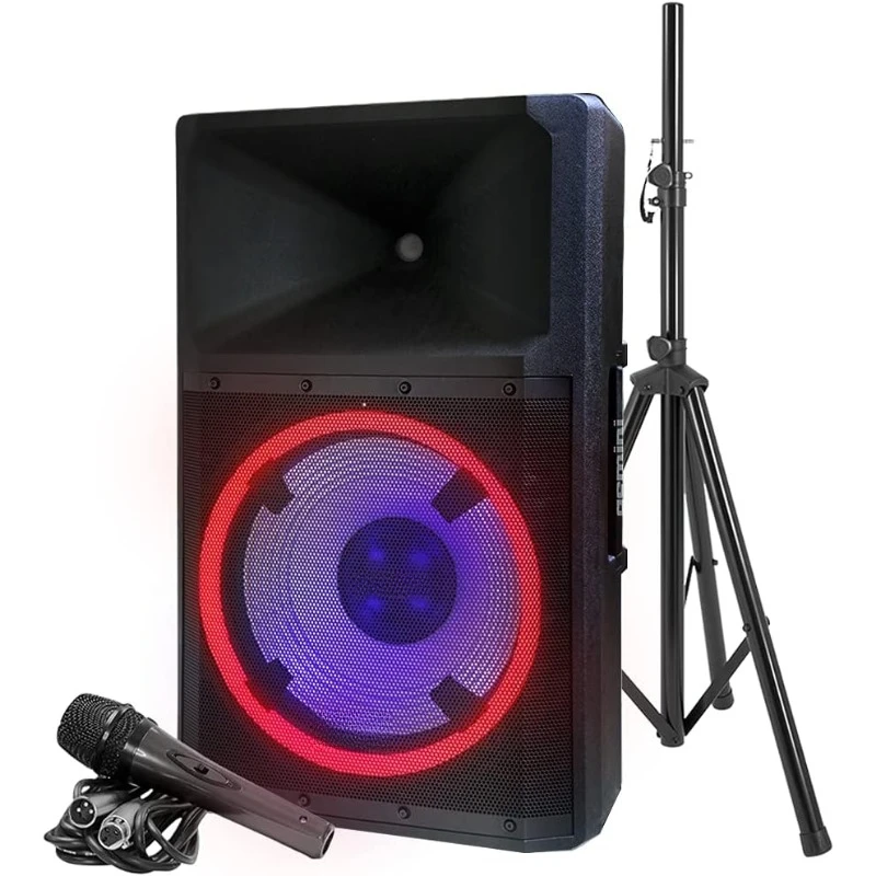 Indoor 2200 Watt Peak Bi-Amped Wired AC Powered Bluetooth DJ Speaker with 15" Inch Woofer, GSP-L2200PK, LED Party Lights 2