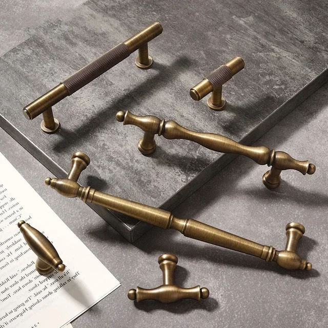 โบราณลิ้นชักตู้ดึงยาวทองเหลืองตู้จับตู้ลิ้นชักดึงอุปกรณ์ครัวเฟอร์นิเจอร์ 1