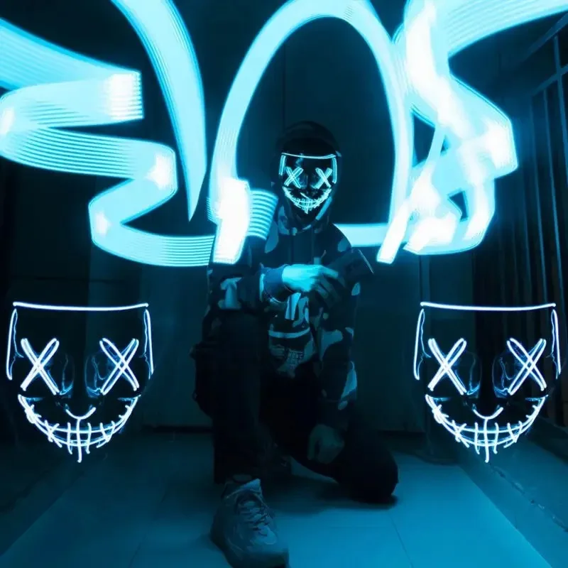 LED neon cosplay mask Adults grow in dark Halloween dress up horror mask party lighting supplies