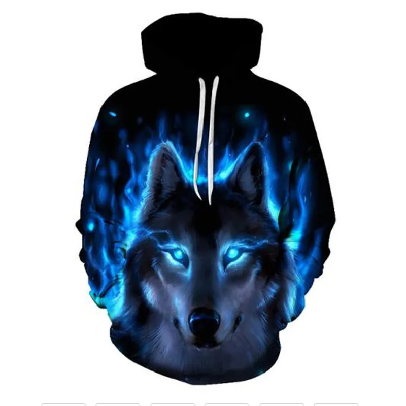 Übergroße wilde Tier Wolf Kapuze Herren Sweatshirts 3D-Druck Eis Serie Pullover Langarm Hoodies Streetwear Tops
