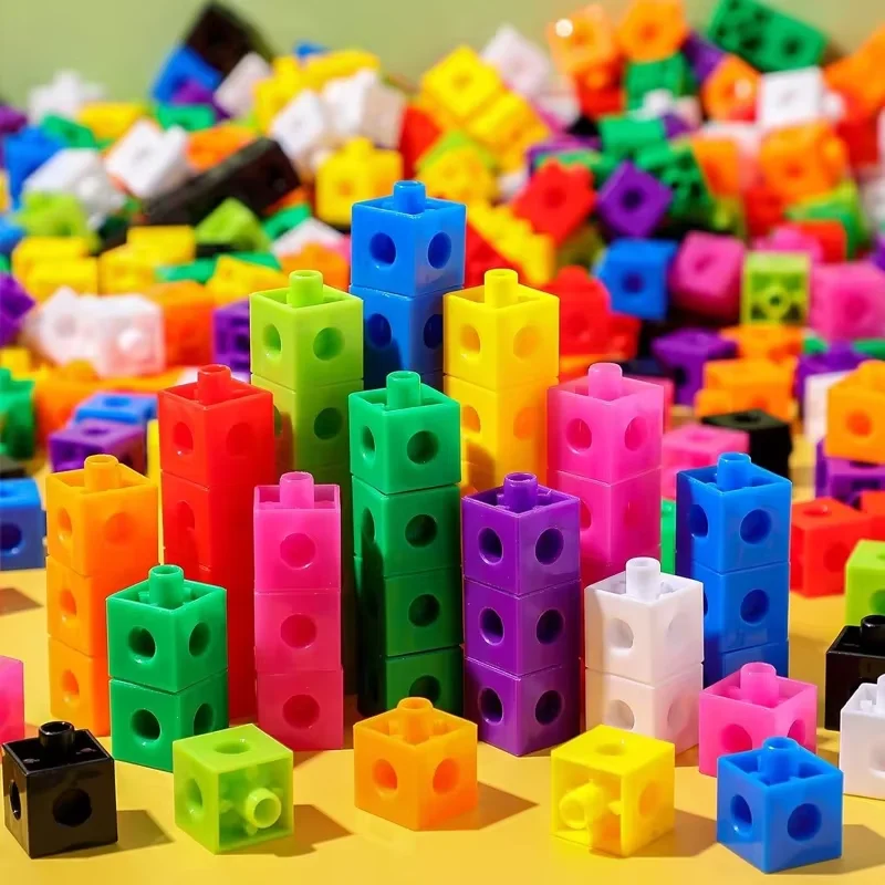 100 Pcs Connected Cube Toys for Mathematical Counting Plastic Counting Blocks Colored Mathematical Cubes Home School Preschool
