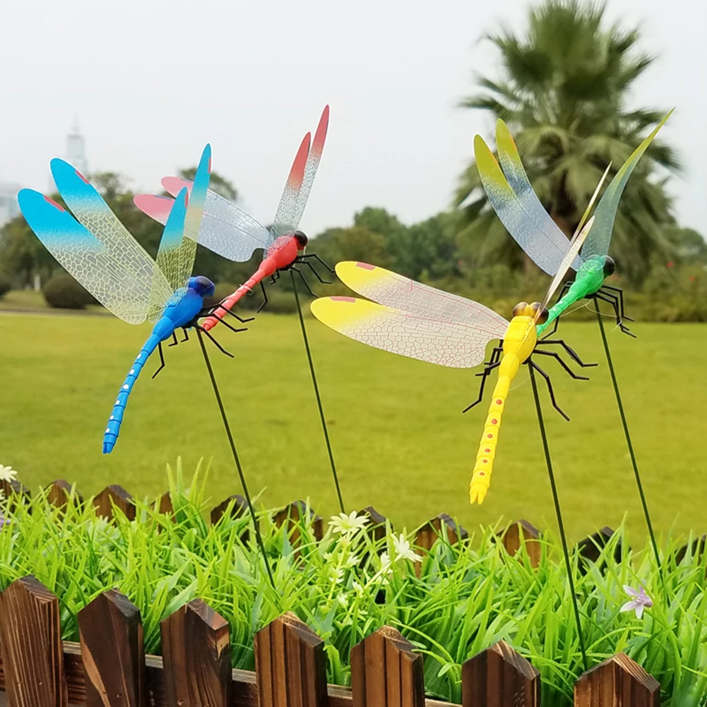 Dragonfly Stakes 3D Simulation Yard Plant Lawn Decor Garden Yard Planterr 10PCS dragonfly decoration garden art decor