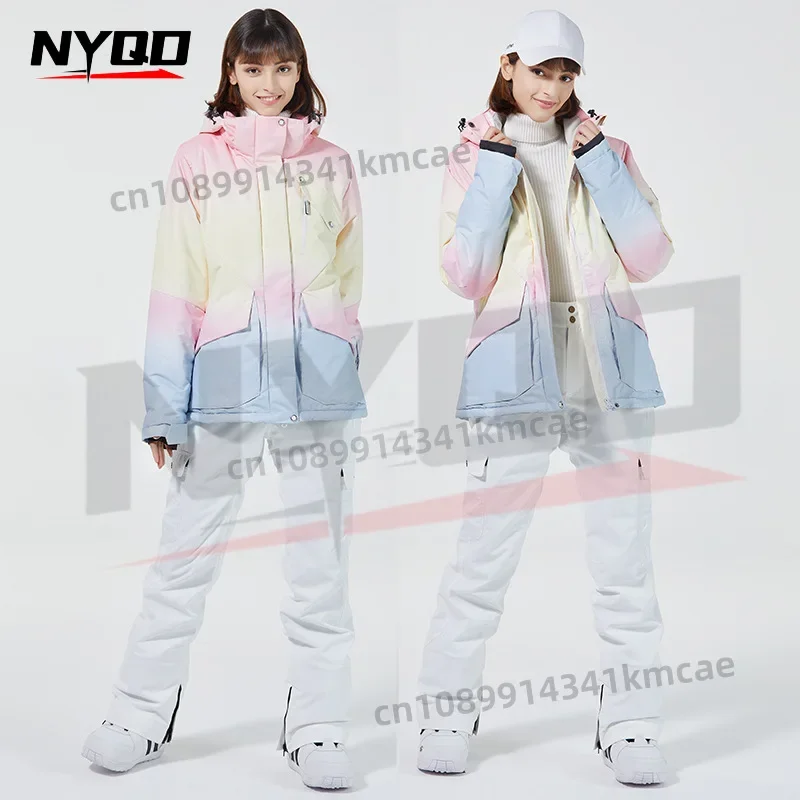 New Fashion Color Matching Ski Suit Women Windproof Waterproof Snowboard Jacket and Pants Suit Female Snowsuit Costumes