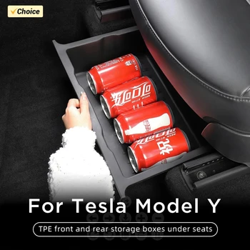 TPE Under Seat Storage Box For Tesla Model Y 2017-2024 Center Console Organizer Bins Front Backseat Bag Trash Tray Accessories 1