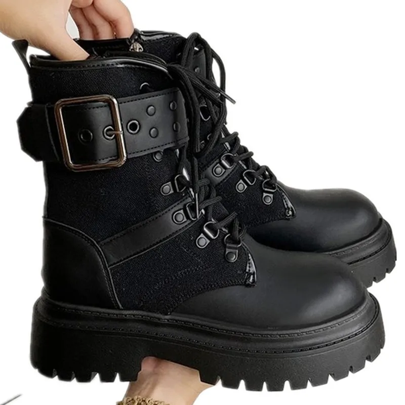 New Black Chunky Heel Platform Punk Outdoor Women's Hot Girl Knight Western Cowboy Boot English Style Fashion Comfort Ankle Boot