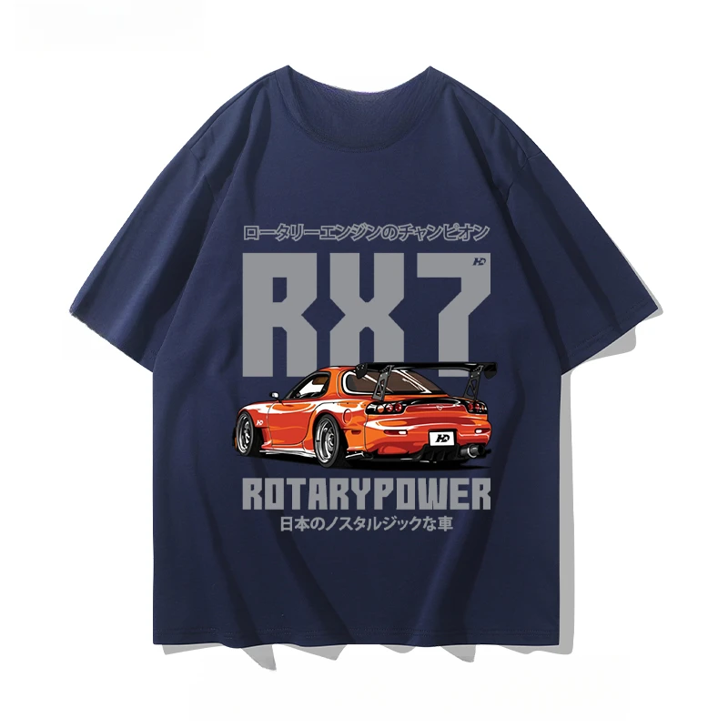 RX7 Mazda rotor engine JDM modified culture joint loose round neck cotton T-shirt short sleeve men's shirt