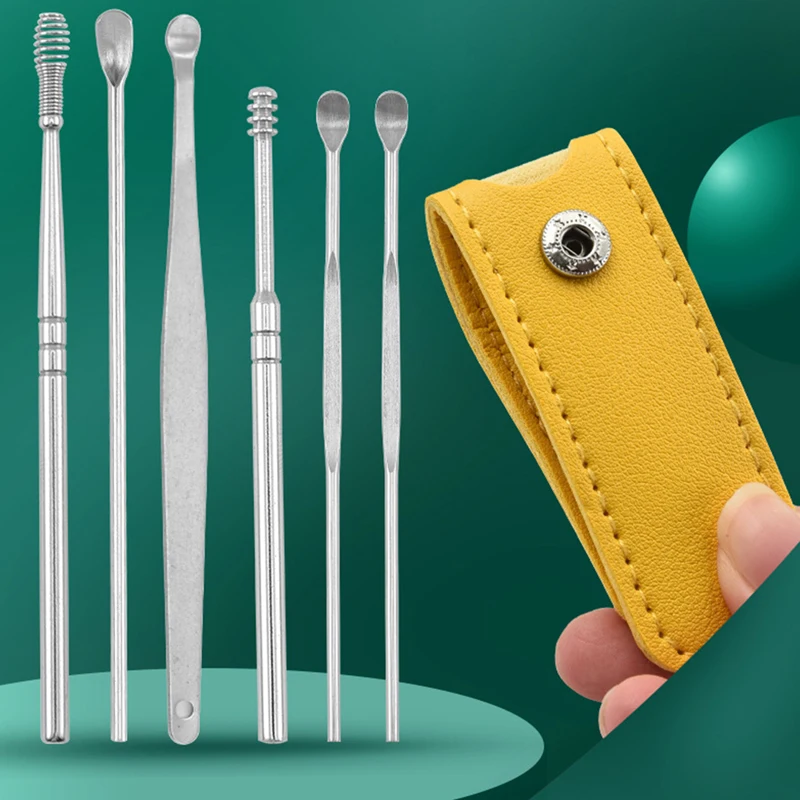 6pcs Ear Wax Remover Cleaning Tools Stainless Steel Earpick Cleaner Removal Set For Baby Adults Use |