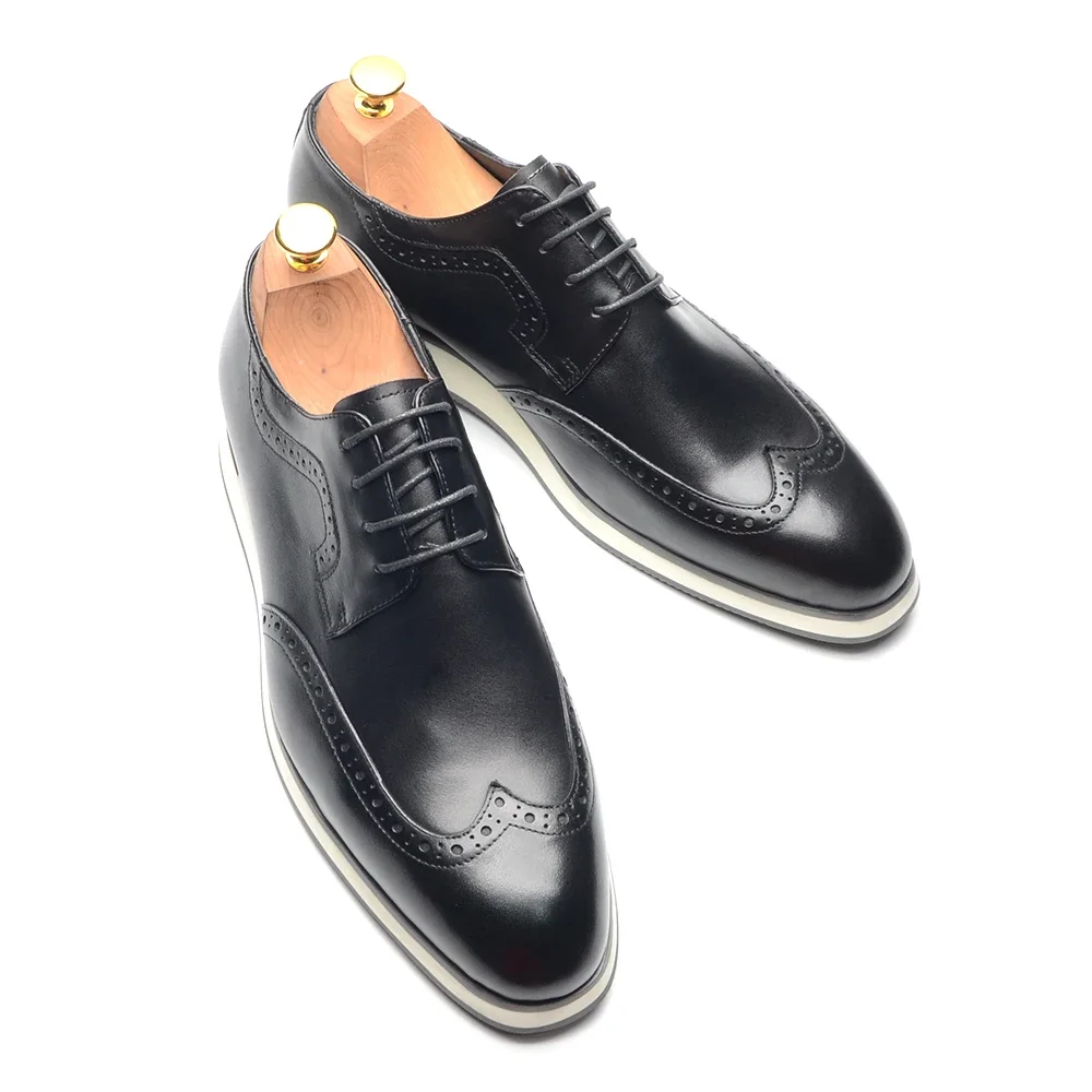 XEBOS Men&rsquo;s White Summer Sneakers Genuine Leather Breathable Lace-up Wing Tip Derby Shoes Casual Outdoor Walking Footwear Male