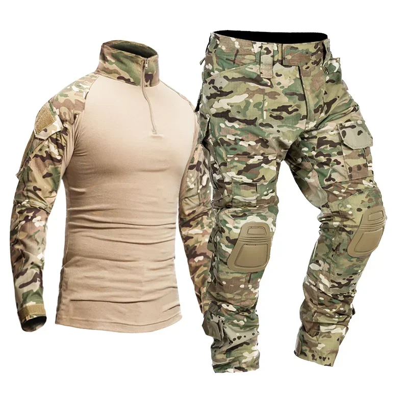 Tactical Suits Milita Uniform Camo Hunting Shirts Cargo Pants +Pad Airsoft Paintball Hunting Clothes Sets Wear-resisting Outdoor