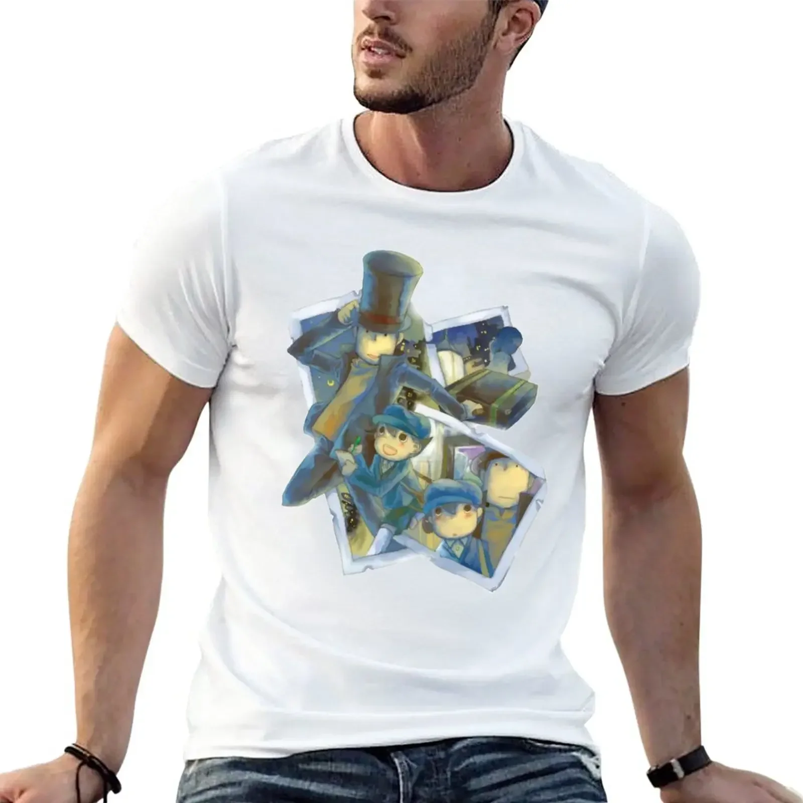Professor Layton & Luke Fanart T-Shirt Sublime Customs Graphics Abbigliamento Da Uomo