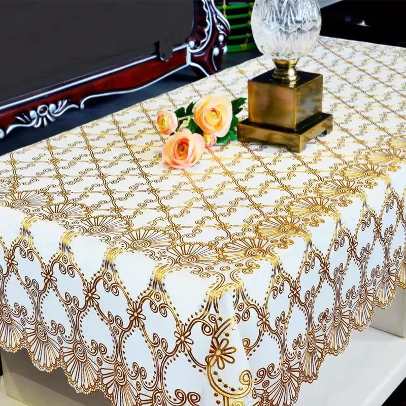 

Household Rectangular Plastic Tablecloth Golden Bronzing Printing Table Cover Table Mat Nappe