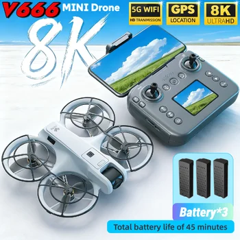 Drone MINI V666 Originale 4K Professionale WIFI 5G con Evitamento Ostacoli, Motore Brushless, Modalità Altitudine e Headless, Quadricottero RC Giocattolo