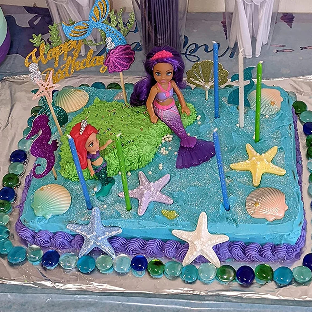 Birthday Cake Decor Mermaid Starfish Shell Cake Topper Fish Topper Under The Sea Cake Topper Ocean Theme Birthday Party Supplies