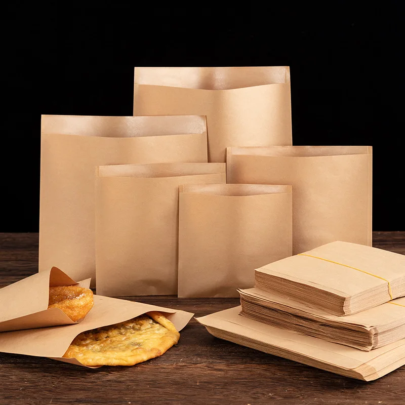 

100pcs/set Kraft Paper Bag Oil proof for Hamburg Sandwich Donut Bread Food Packaging Biscuit Cookie Snacks Baking Takeaway Bags