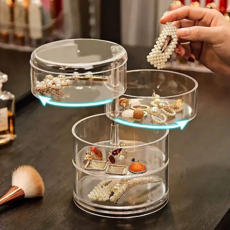 New 360 degree rotating transparent earring jewelry box necklace bracelet headband jewelry storage box