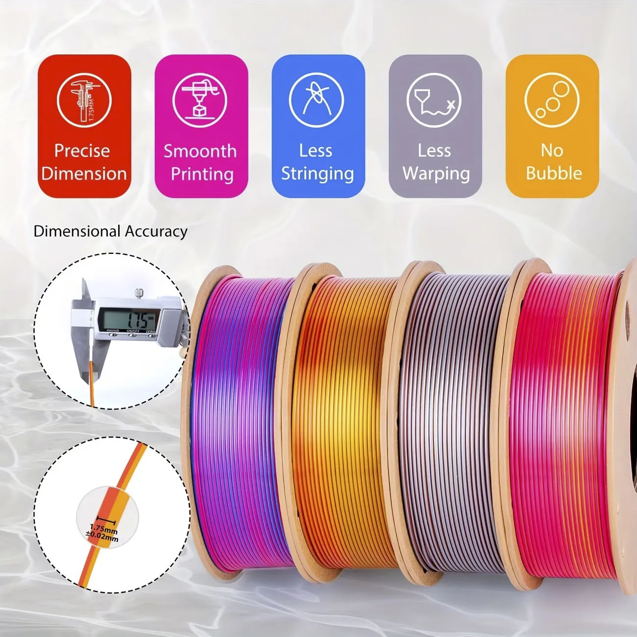 0.25KG 실크 컬러 PLA 3D 프린터 필라멘트, 듀얼 또는 트라이 컬러 샤이니 PLA 필라멘트 1.75mm 엑스쳐, 360 ° 스핀, 다양한 색상 공개