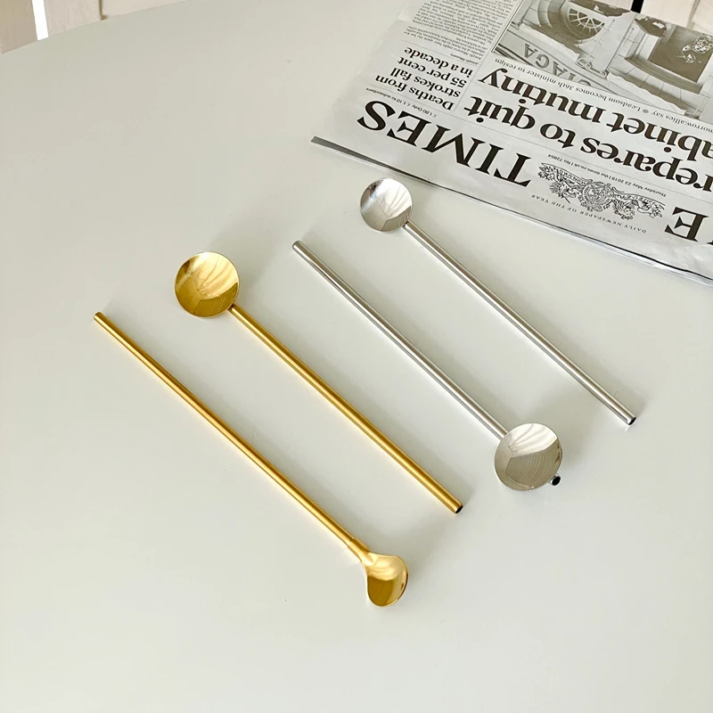 Stainless Steel Straw Spoon Cherry Blossom Straws Dual-purpose Straw Spoons Cocktail Stirring Spoon Bar Kitchen Accessories