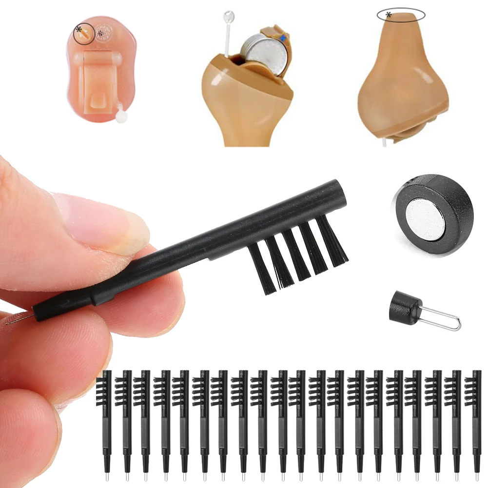 20pcs Hearing Amplifier Cleaning Brushes with Wax Magnet Hearing Aid Brush Set Accessory Earbuds Headphone Ear Care