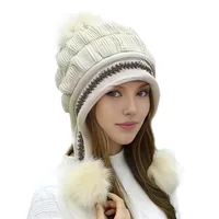 Soft Winter Warm Fur Hat Fleece Lined Earflap Hat For Women Knitted Beanie Casual Slouchy Thick Thermal Cap For Cold Weather 6