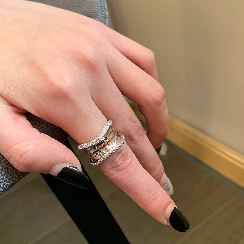 Bilandi Modern Jewelry For Women Geometric Open Rings Senior Sense Gold Color Silver Plated Glass women jewelry rings
