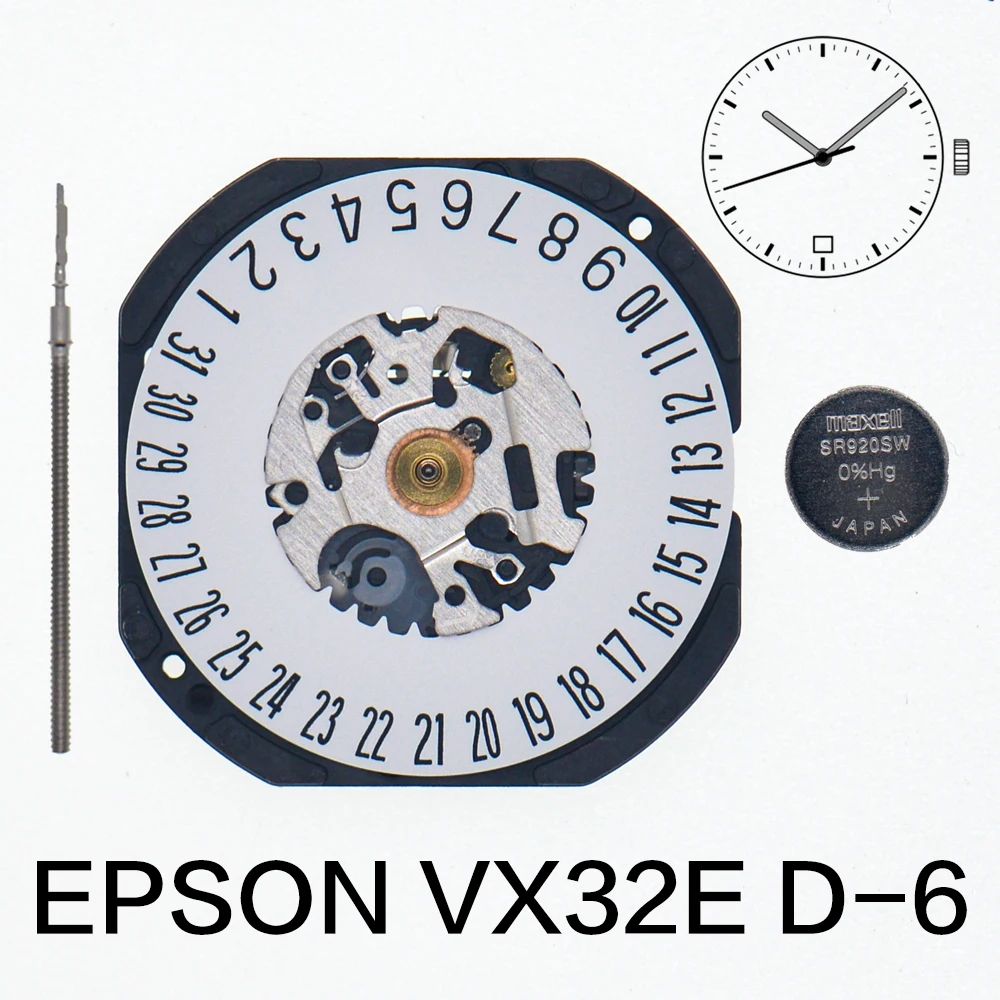 

Epson VX32 Japan Quartz Movement Calendar Series VX32E Quartz Movement Size:10 1/2''' 3 Hands/Date at 3 Display