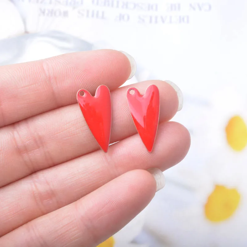 20pcs Copper Enamel Heart Charms