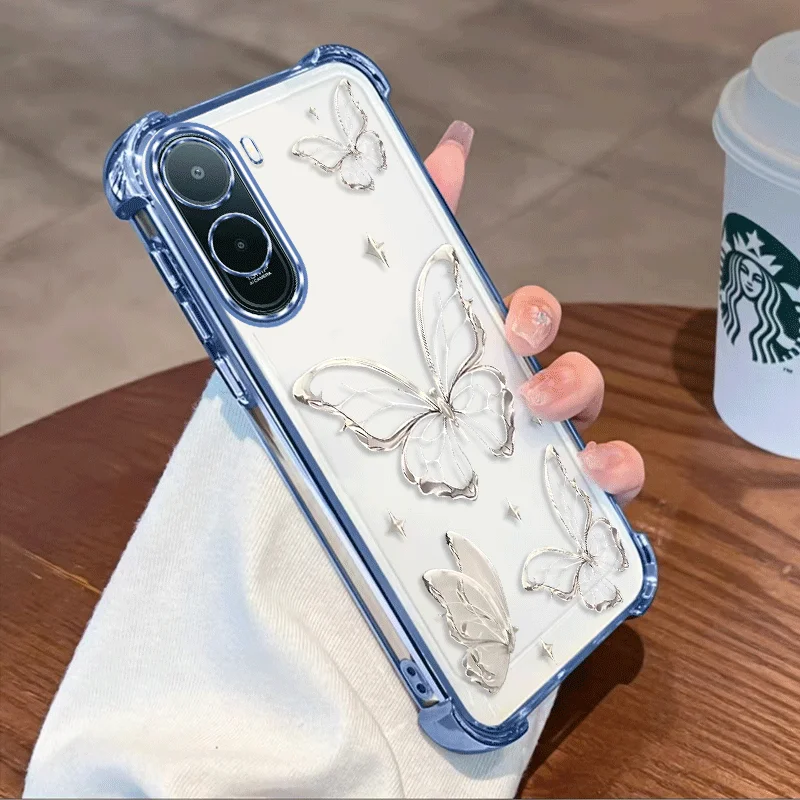 Butterfly Pattern Shockproof TPU Protective Phone Case with Plated Design