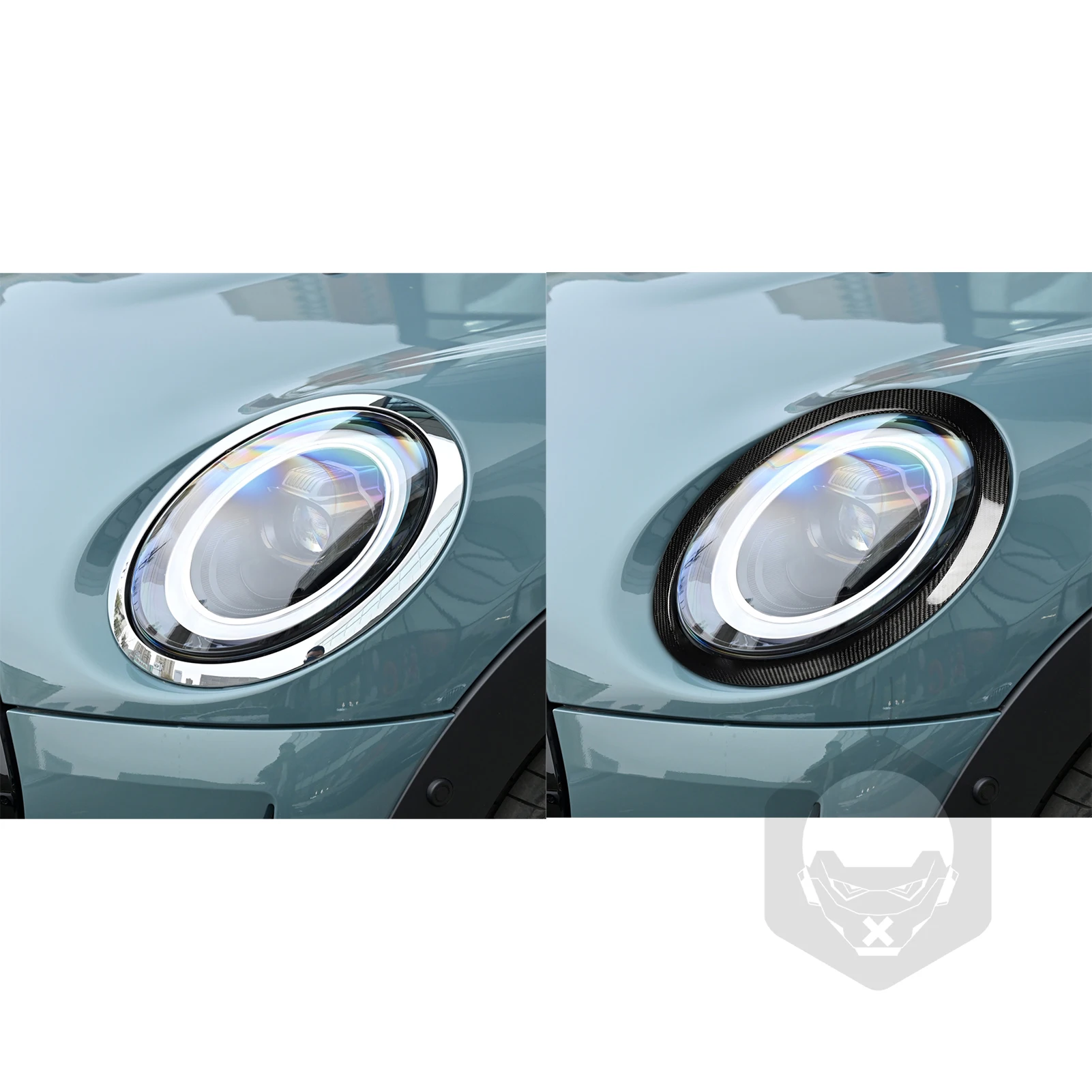For BMW Mini F55 2015+ F56 2014+ F57 2016+ Front Rear Headlight Frames 4 Pieces Set Real Carbon Fiber Car Exterior Accessories
