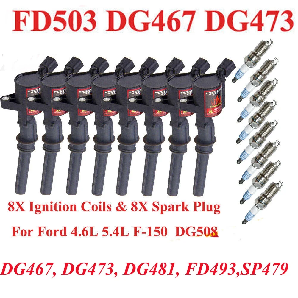 8PCS DG508 LGNITION COILS & AGSF22WM/SP479 SPARK PLUGS For FORD LINCOLN MERCURY V8