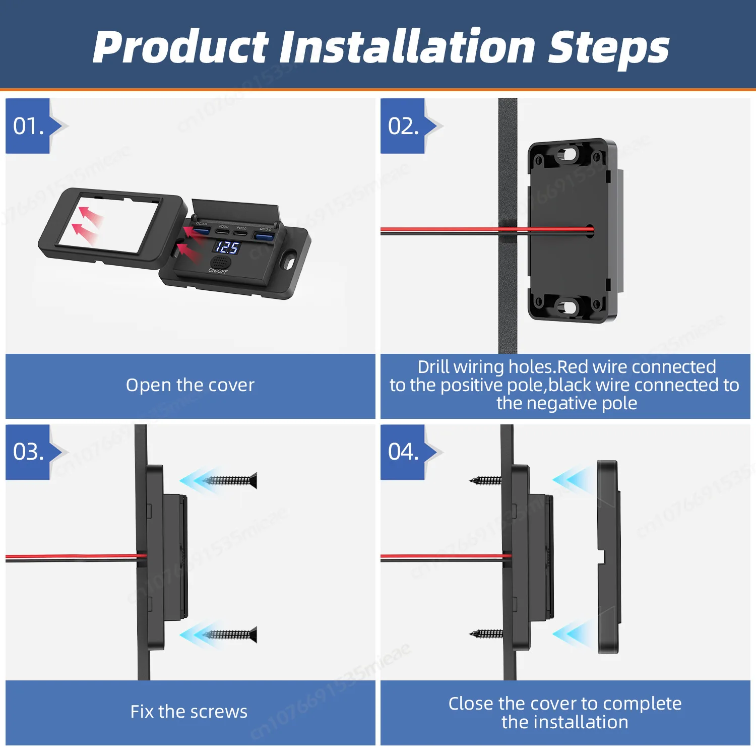 High-Power 4-Port USB Charger Outlet with Switch & Voltmeter - Fast Charging Wall Mount