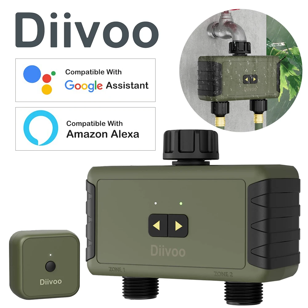 

Diivoo 1/2/3 Zone Garden Watering Timer Wifi Automatic Drip Irrigation Controller Water Valve Garden Automatic Watering System