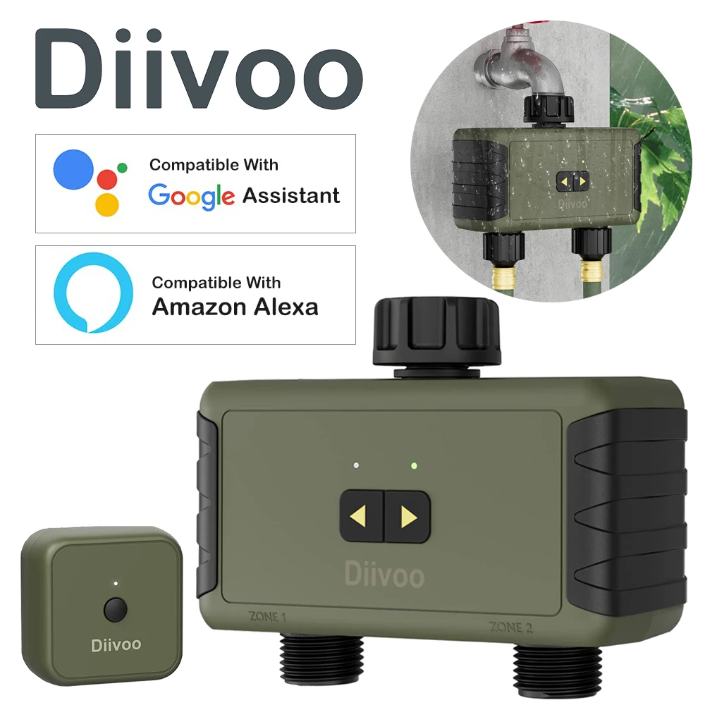 Diivoo 1/2 Zone Garden Watering Timer Wifi Automatic Drip Irrigation Controller Water Valve