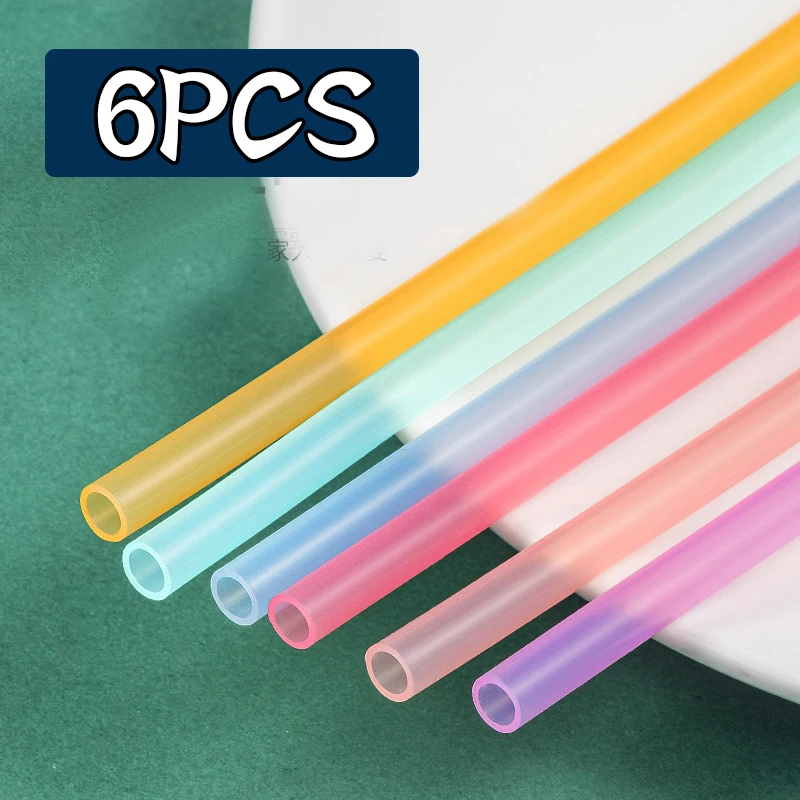6Pcs Reusable Silicone Drinking Straws Flexible Straws with Cleaning Brush  Decor