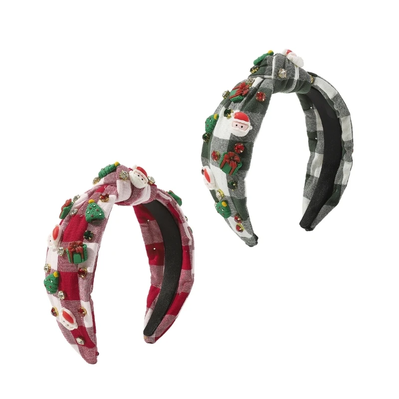 

Hair Styling Hairband Wide Plaids Knotted Hairhoop Christmas Festival Headband