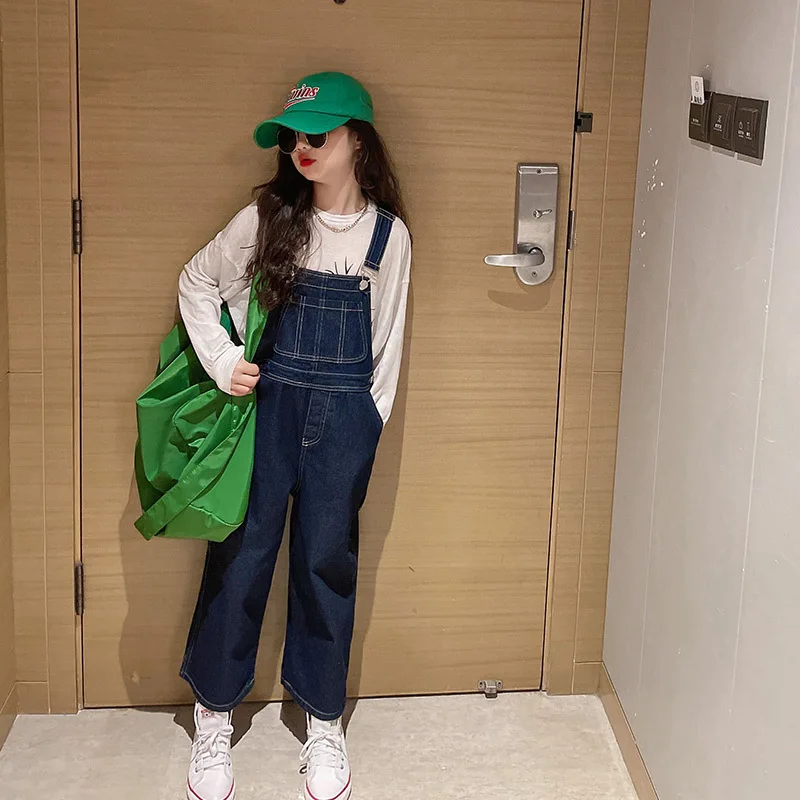 

Girls Denim Overalls Pants Kids Straight Wide Leg Jumpsuits Children Streetwear Loose High Waist Jumpsuits Jeans Overalls