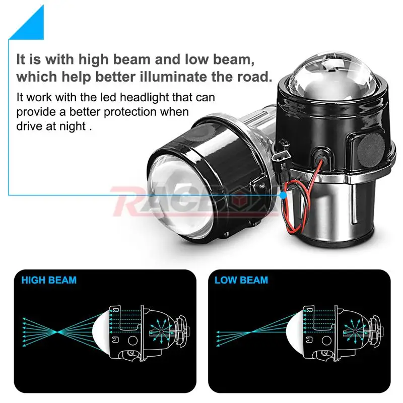 2.5 inch H11 HID Fog Light Bi-xenon PTF Lens High Low Beam Fog Lamp Metal Projec