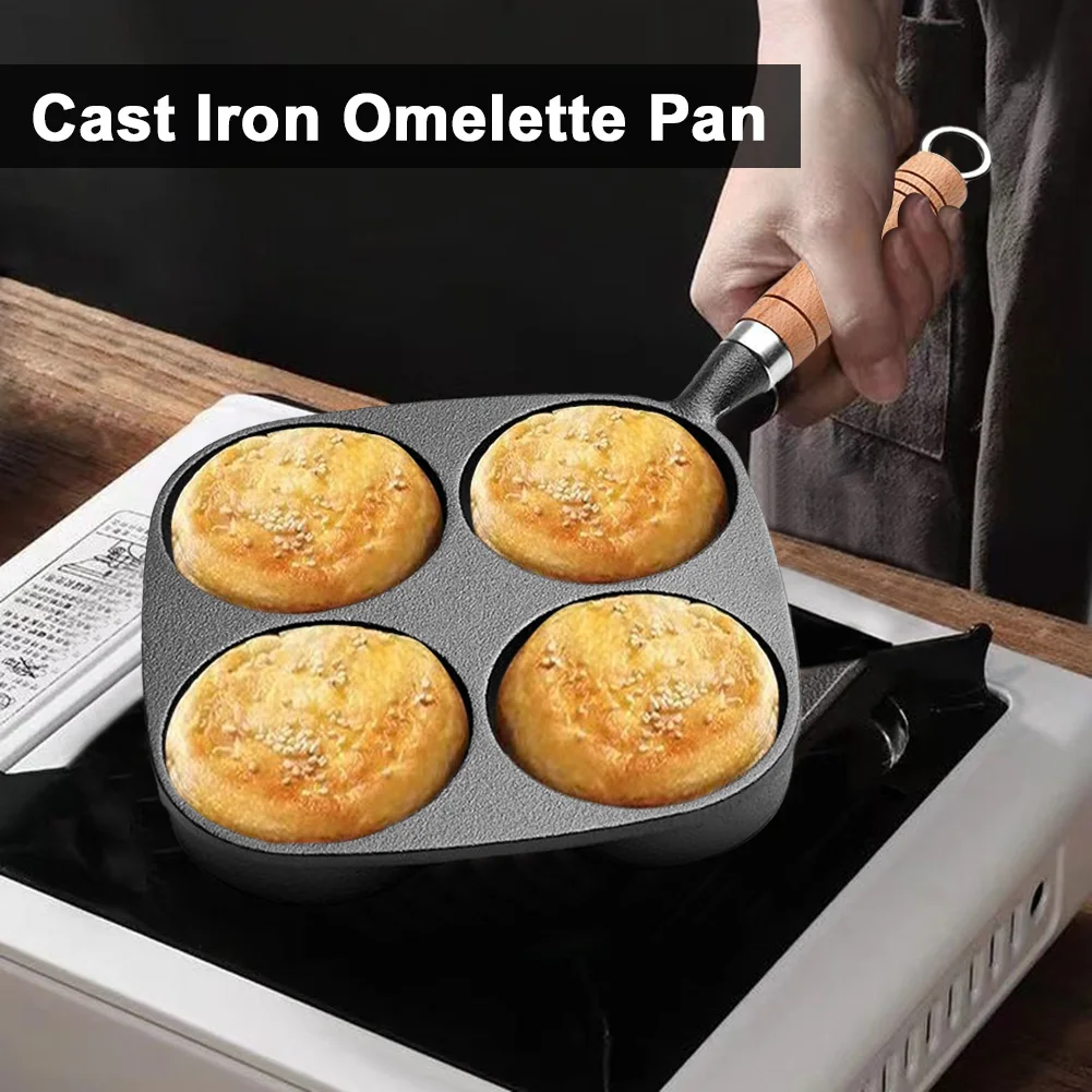 4 Hole Egg Pancake Steak Pan Non-Stick Cast Iron Omelet Pan Cooking Egg Ham Pan Cake Maker Frying Pan Egg Frying Pan Pancake Pan