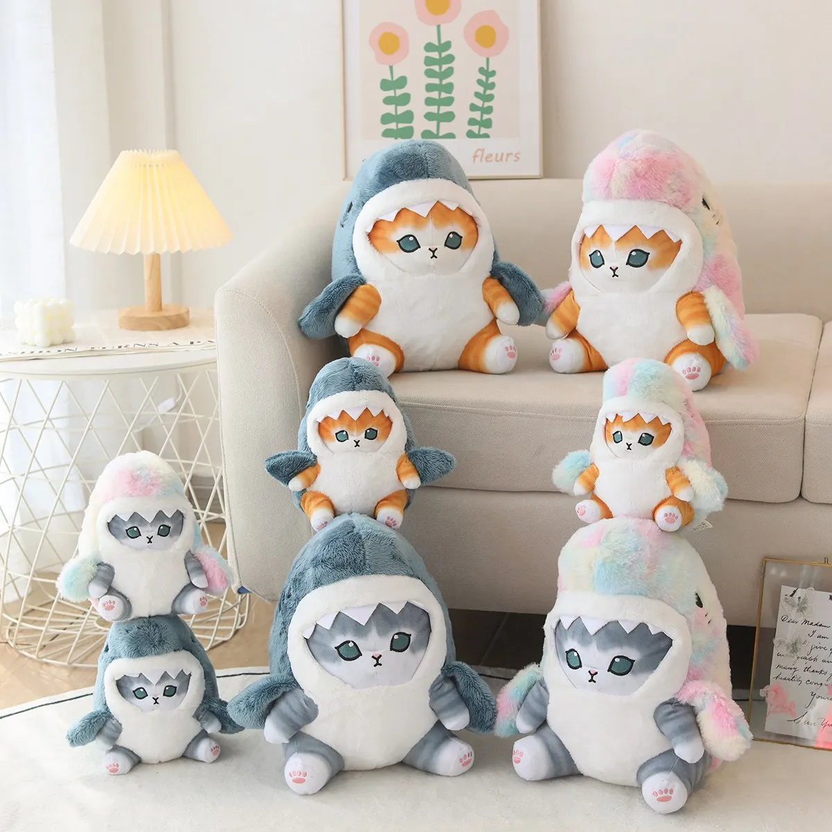 22/33/55cm Cat Shark Kawaii Room Decoration Cartoon Toys for Children Huggable Pillow Christmas Gift Sofa Cushion