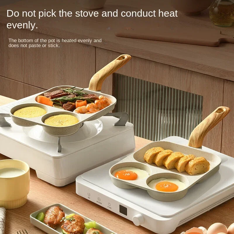 Omelette pan, non-stick work, 3-hole breakfast pan, steak frying for all stovetops, household skillet