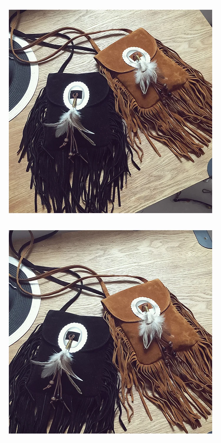 Female Small suede Bag Brown Beaded Feathers Hippie American Indian Tribal Bohemian Boho Chic Ibiza Style Pouch Bag (9)